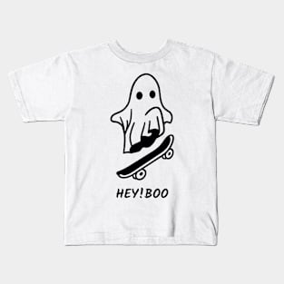 White & Black Minimalist Cute Ghost Halloween T-Shirt Kids T-Shirt